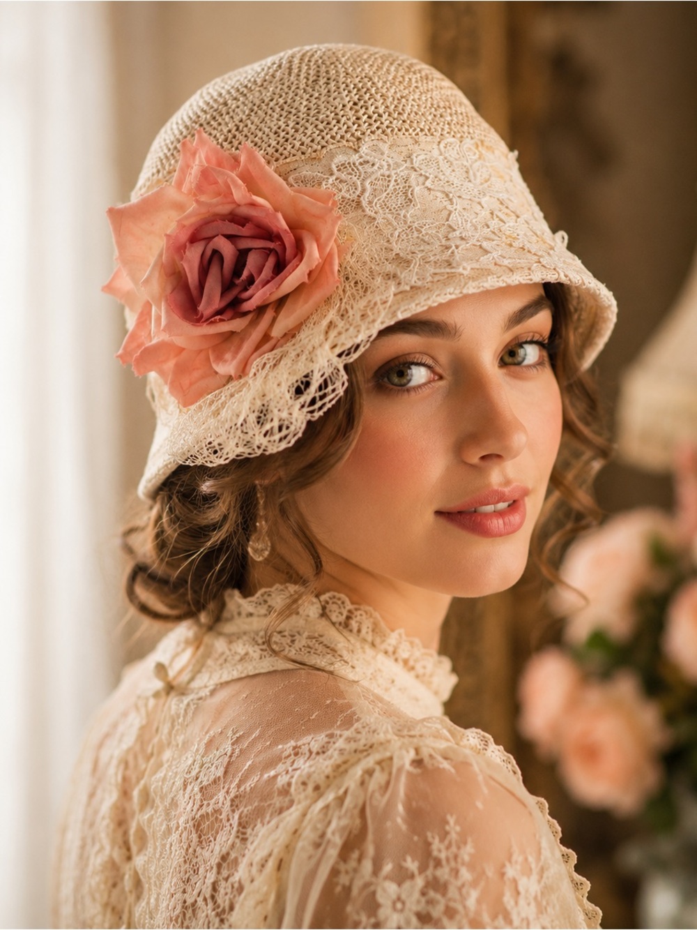 1920’s The Hidden Heart Sherman Oaks California Romantic Lace Cloche Hat vintage